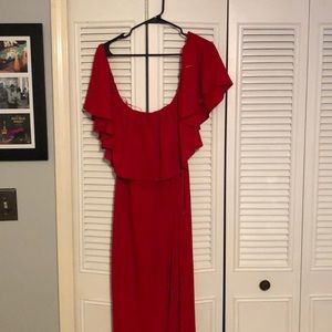 Red Off Shoulder Jumpsuit